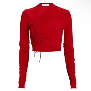 A.L.C. ALC Res Long Sleeve Asymmetrical Ruched Tie Front Oryn Crop Top